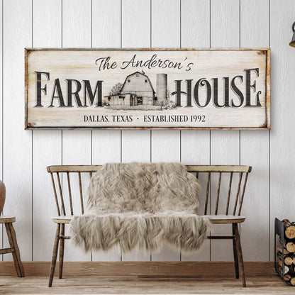 Personalized rustic farmhouse canvas sign by Tailored Canvases featuring barn motif on Tampa Home & Garden Store