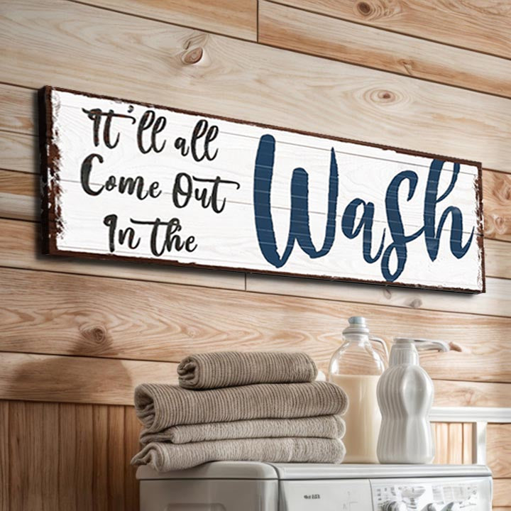 It'll All Come Out in the Wash Laundry Sign Tailored Canvases canvas white with navy text on Tampa Home & Garden Store
