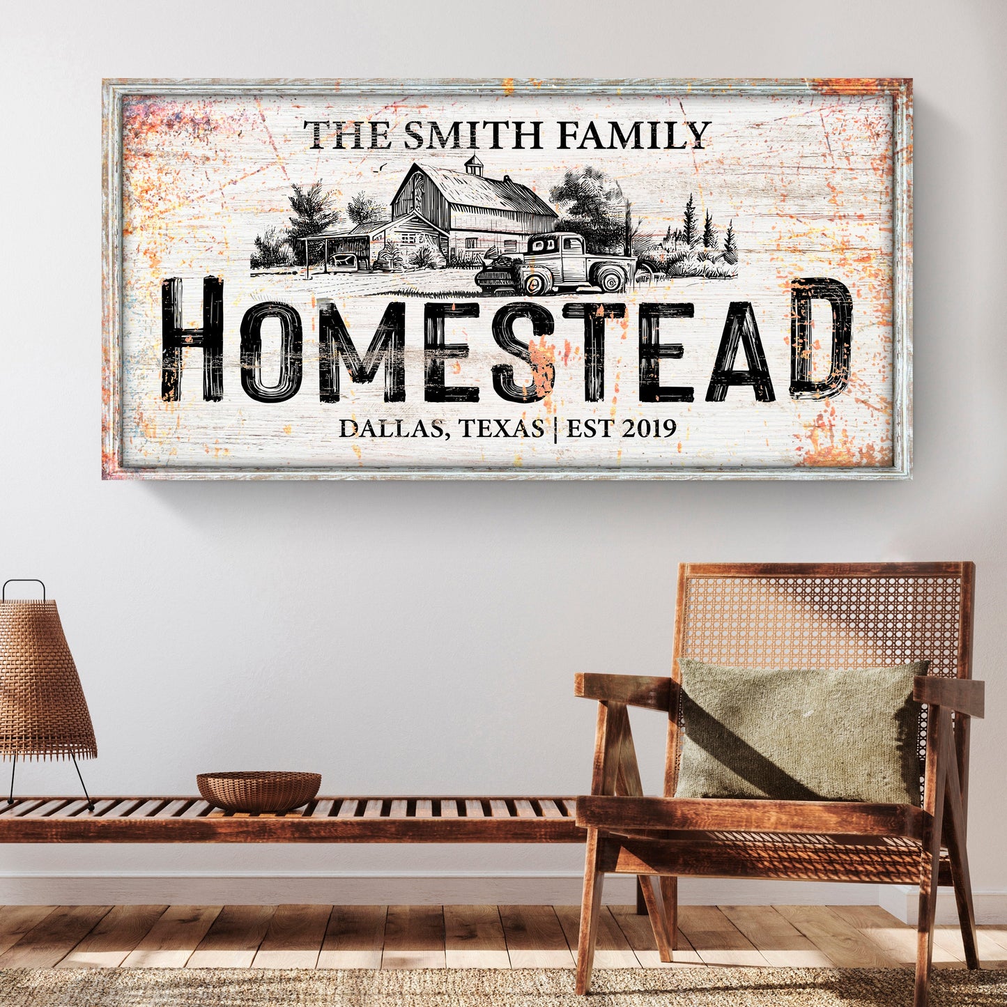 Homestead Sign VIII canvas crafting sign with barn illustration and bold distress text Tailored Canvases on Tampa Home & Garden Store