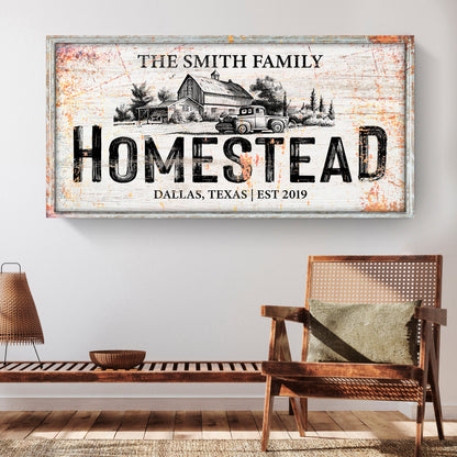 Homestead Sign VIII canvas crafting sign with barn illustration and bold distress text Tailored Canvases on Tampa Home & Garden Store