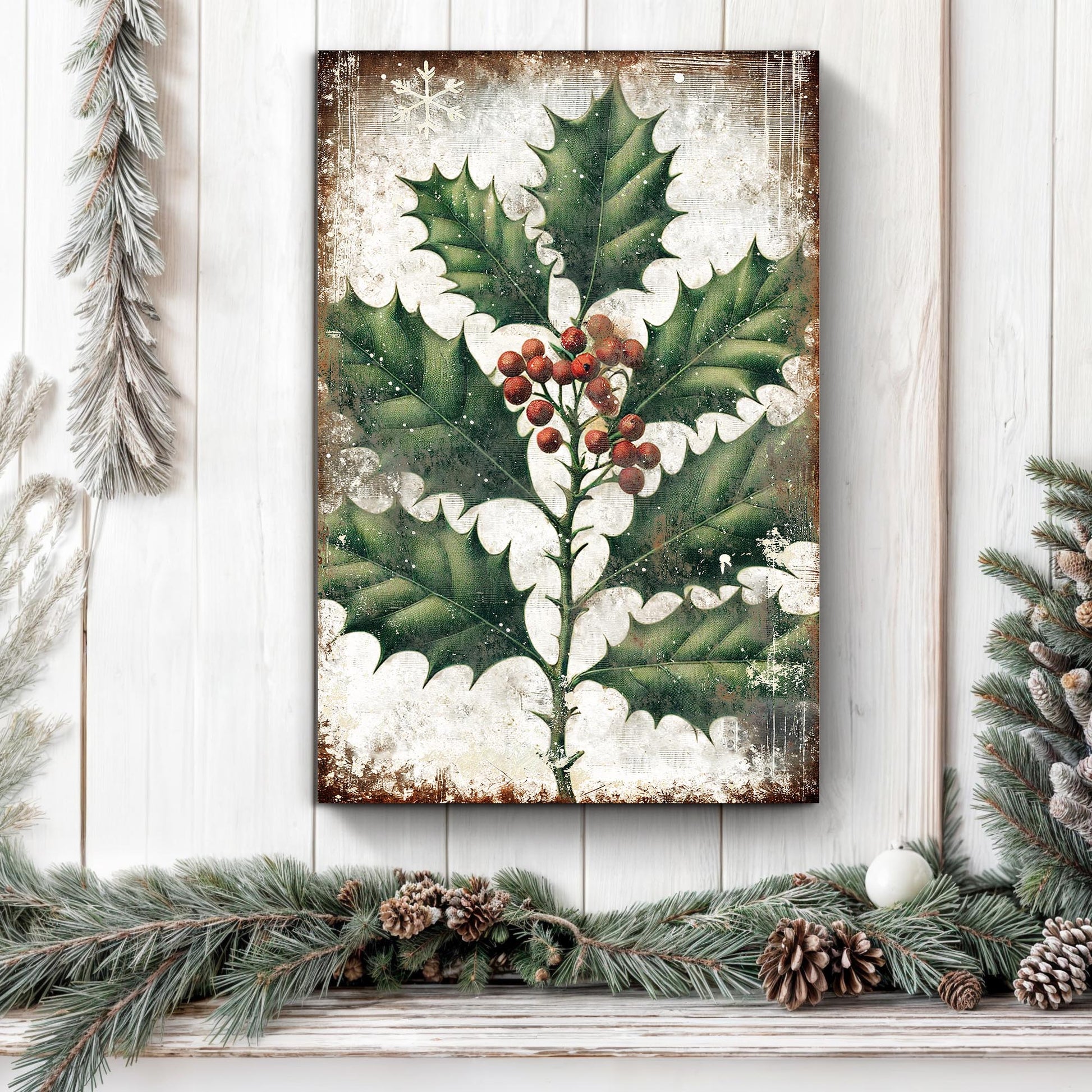 Christmas Holly Wall Art Canvas by Tailored Canvases with green holly leaves and berries on Tampa Home & Garden Store