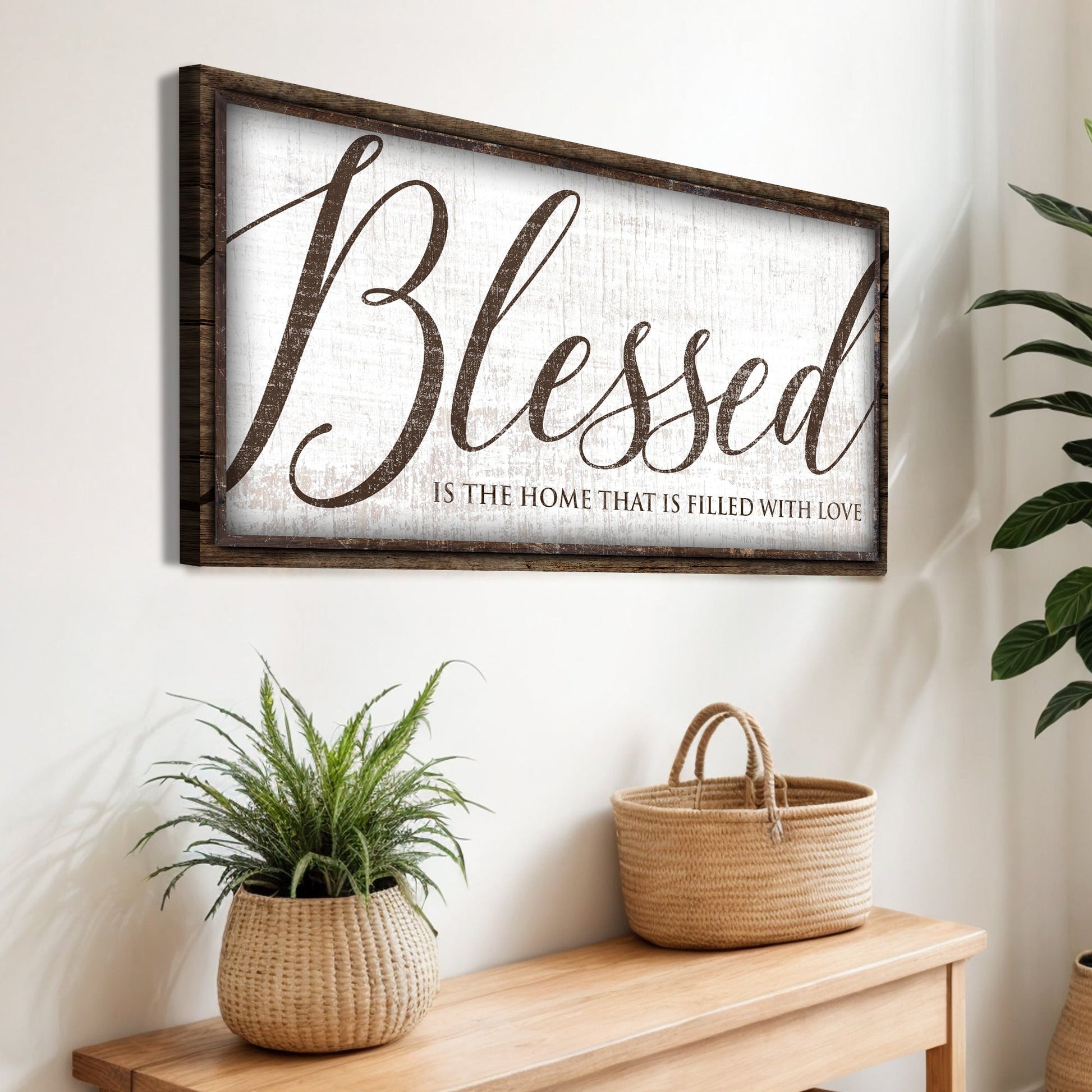 Blessed Is The Home That Is Filled With Love Sign canvas framed in wood by Tailored Canvases on Tampa Home & Garden Store