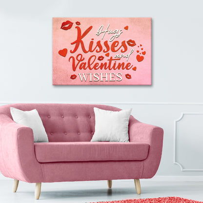Canvas sign Hugs Kisses and Valentine Wishes by Tailored Canvases, with red script and hearts on Tampa Home & Garden Store