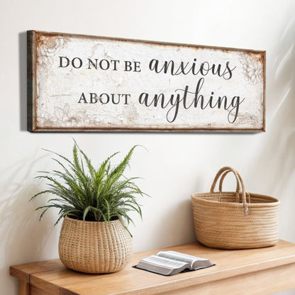 Do Not Be Anxious About Anything Faith Sign canvas by Tailored Canvases, distressed white on Tampa Home & Garden Store