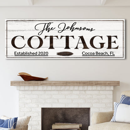 Canvas Cottage Beach House Sign by Tailored Canvases on weathered white wood planks on Tampa Home & Garden Store