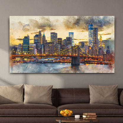 New York City Night View Canvas by Tailored Canvases, crafting canvas skyline and bridge at sunset on Tampa Home & Garden Store