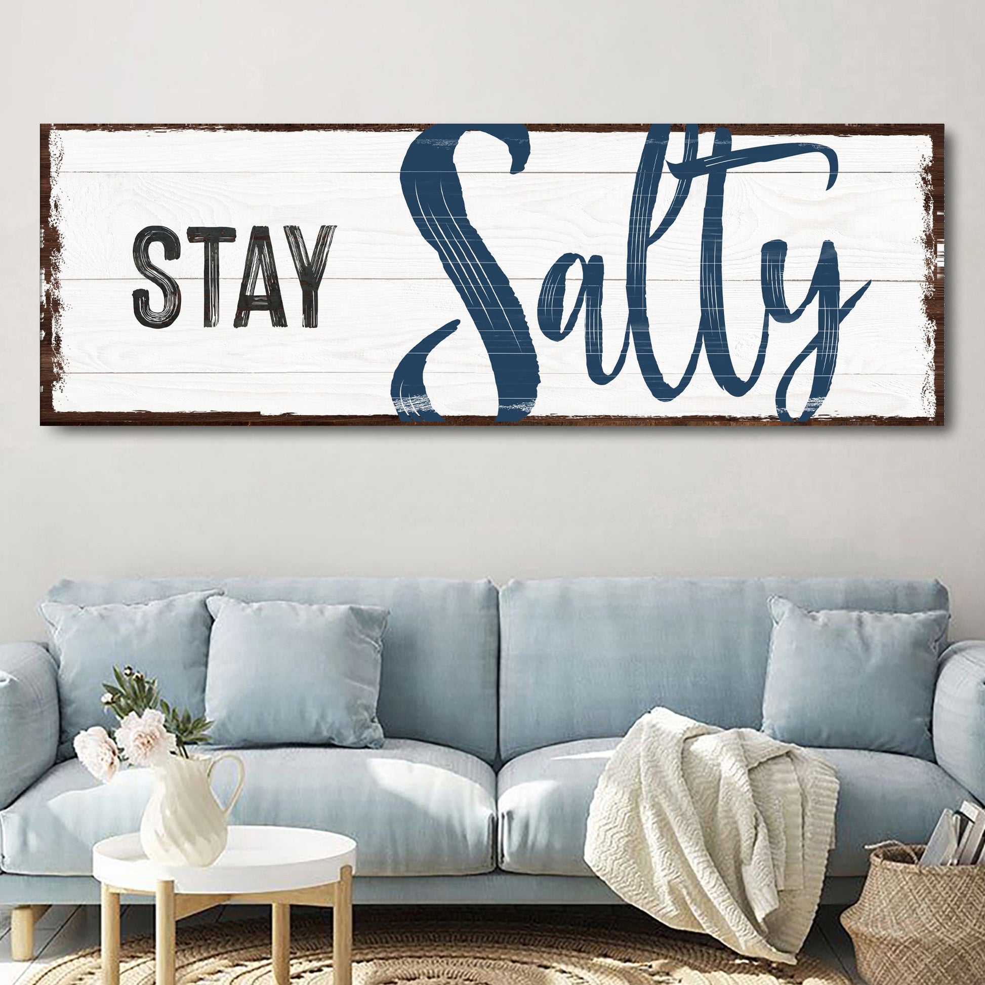Stay Salty Sign III canvas by Tailored Canvases; black STAY and navy Salty script on Tampa Home & Garden Store