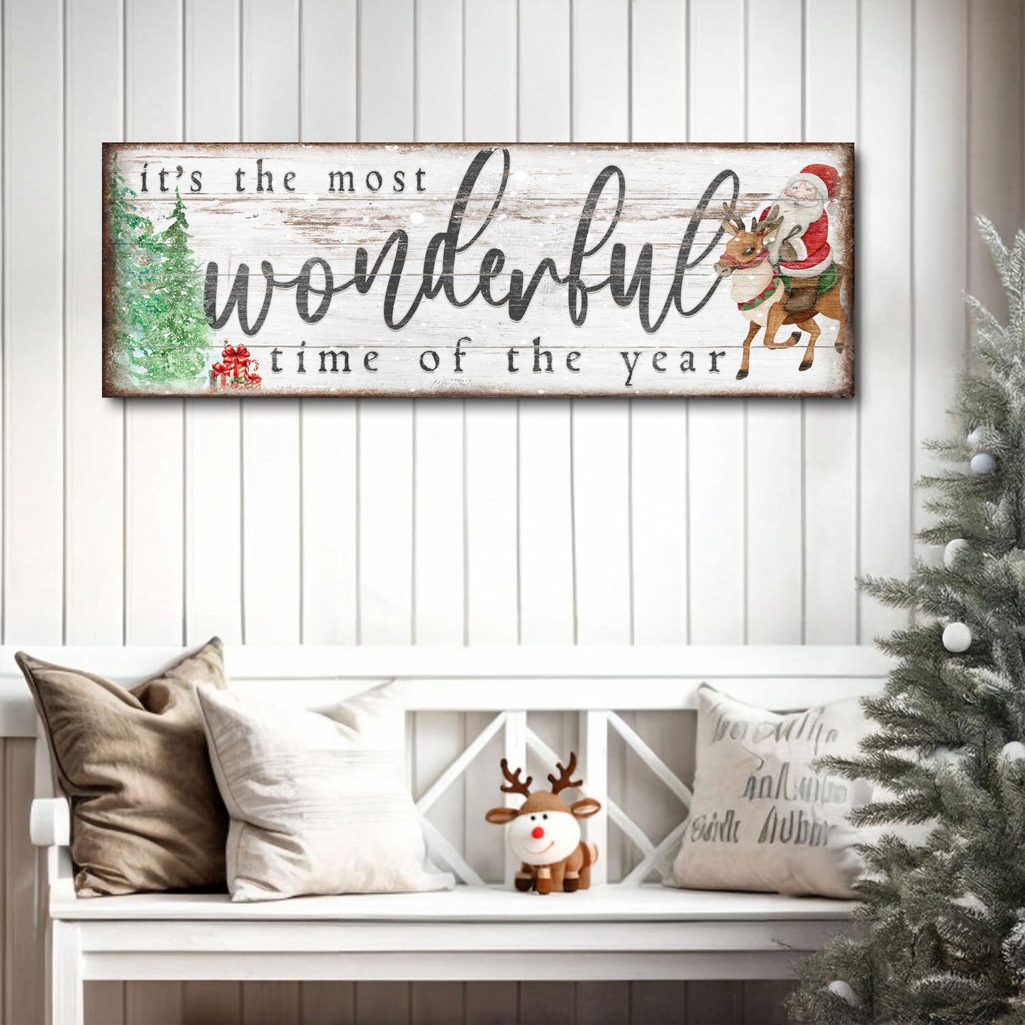 It's The Most Wonderful Time Of The Year Sign II canvas rustic Santa reindeer Tailored Canvases on Tampa Home & Garden Store