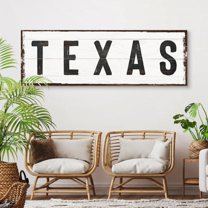 Texas Home Sign II canvas crafting sign with distressed white wood and bold black TEXAS lettering on Tampa Home & Garden Store