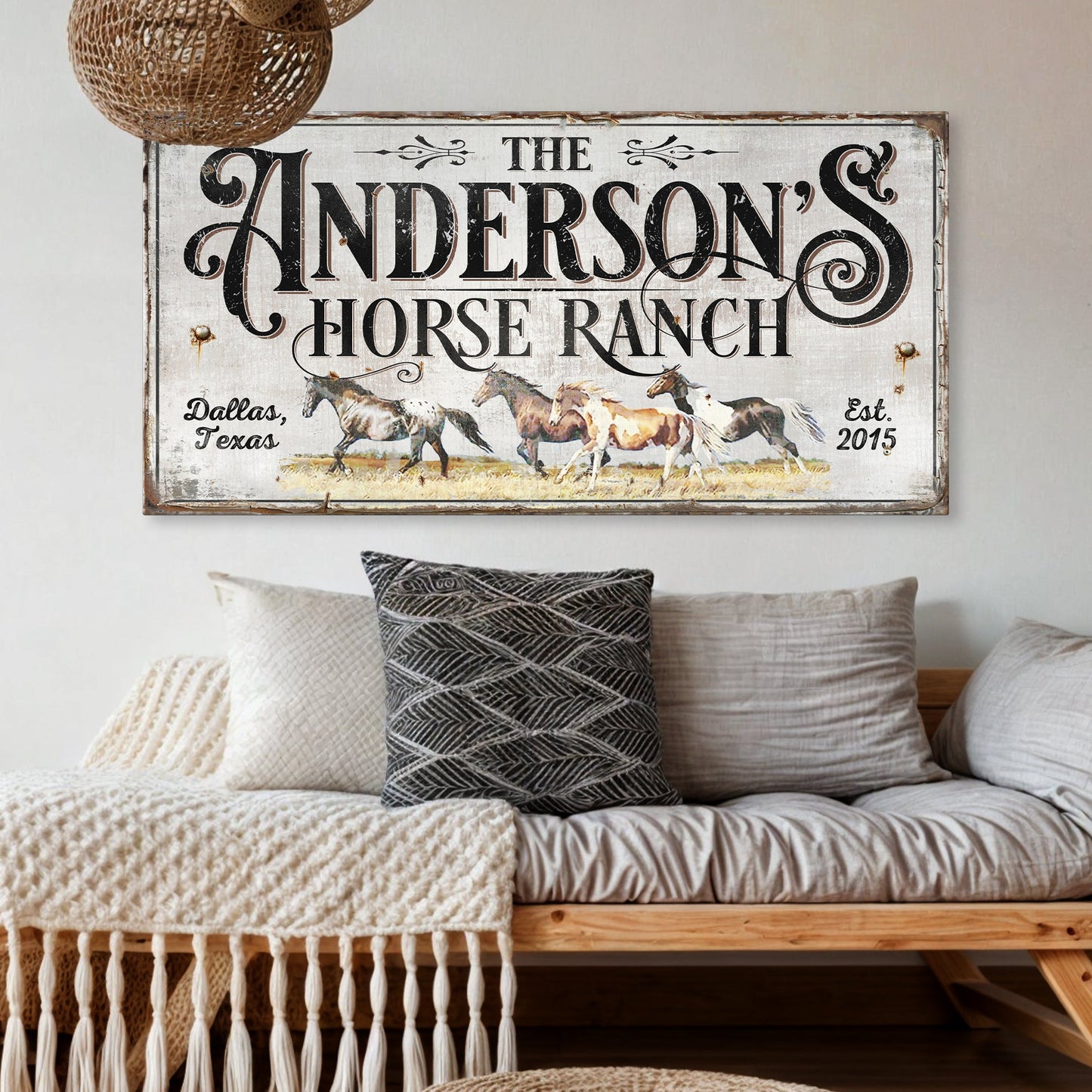 Personalized Horse Ranch Sign II canvas by Tailored Canvases with white background and black font on Tampa Home & Garden Store