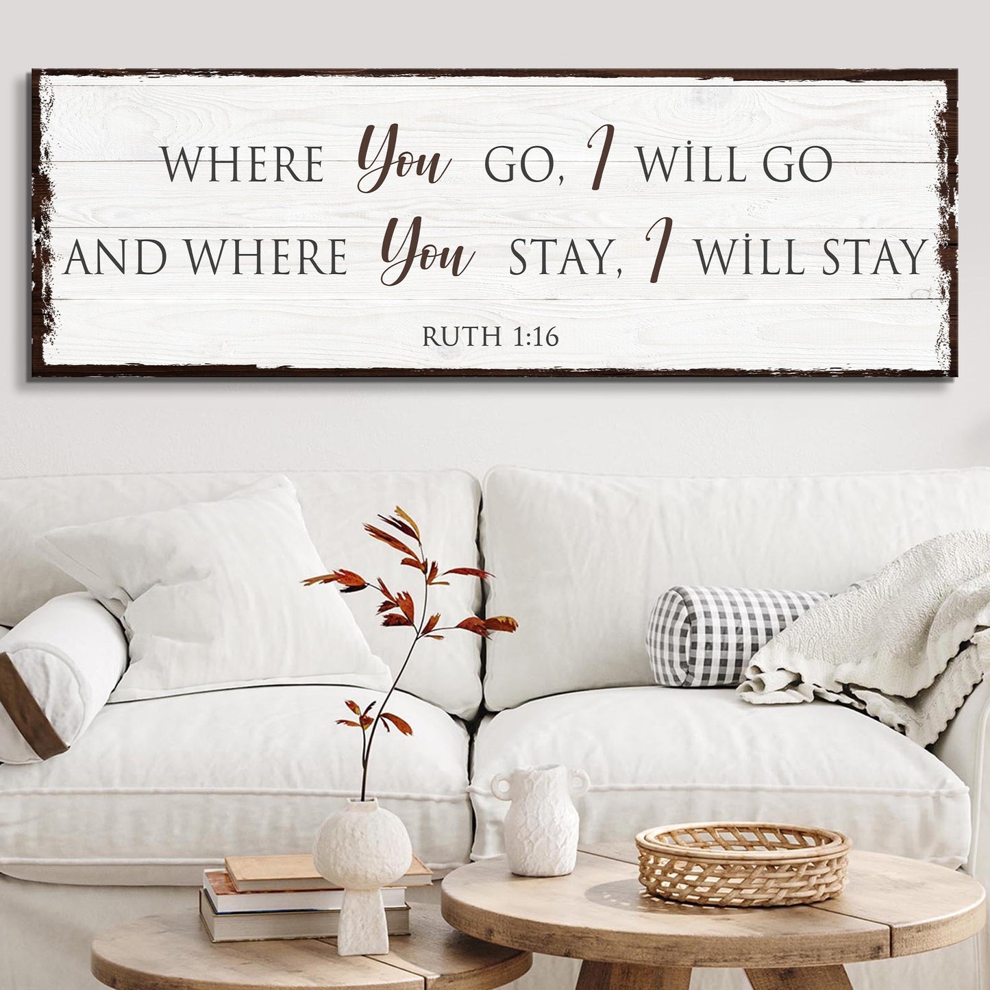 Ruth 1:16 faith sign canvas on whitewashed wood with brown script You by Tailored Canvases on Tampa Home & Garden Store