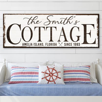 Canvas wall art Cottage Beach House Sign II with distressed white wood and bold COTTAGE on Tampa Home & Garden Store