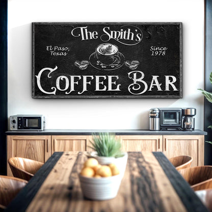 Personalized Coffee Bar Sign VI canvas chalkboard black with white typography Tailored Canvases on Tampa Home & Garden Store