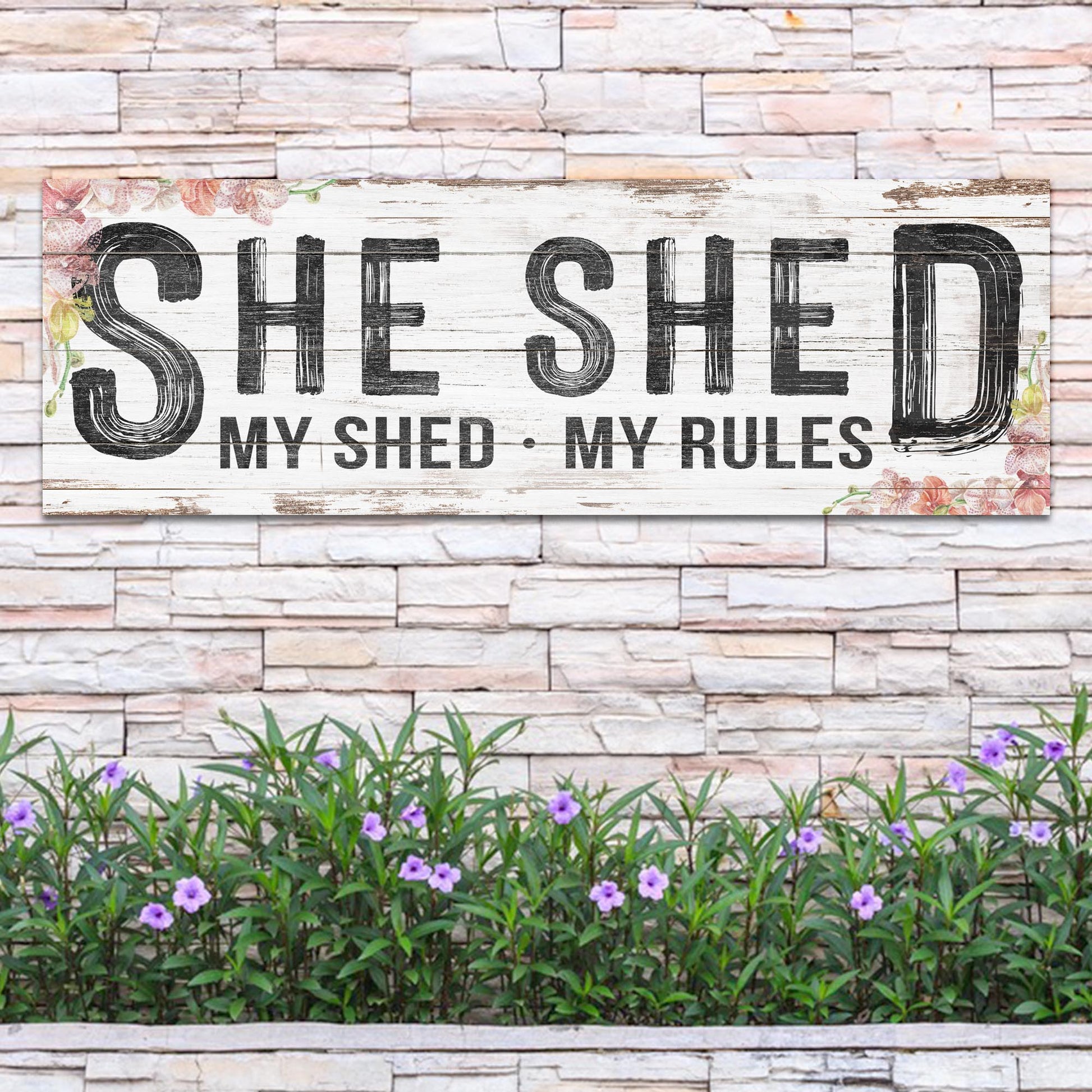 Personalized She Shed Sign XIV canvas with wood black rustic lettering Tailored Canvases on Tampa Home & Garden Store
