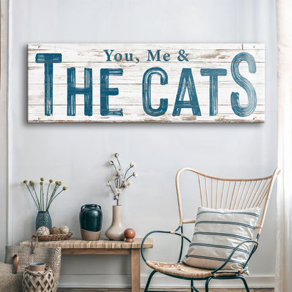 Canvas You, Me & The Cats Sign II by Tailored Canvases with white wood backdrop on Tampa Home & Garden Store