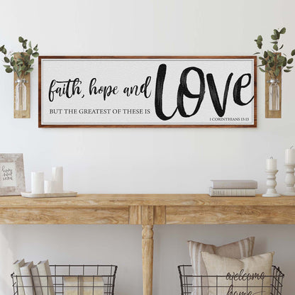 Faith Hope And Love canvas sign II by Tailored Canvases framed canvas with black script on Tampa Home & Garden Store