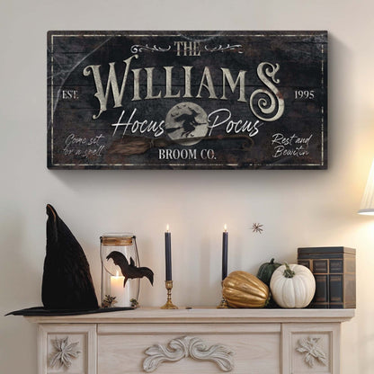 Personalized Hocus Pocus Halloween Sign II canvas with dark wood look Tailored Canvases on Tampa Home & Garden Store