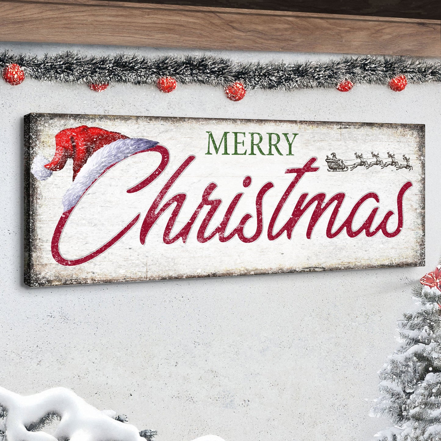 Vintage Merry Christmas Sign IV canvas by Tailored Canvases with distressed wood look on Tampa Home & Garden Store