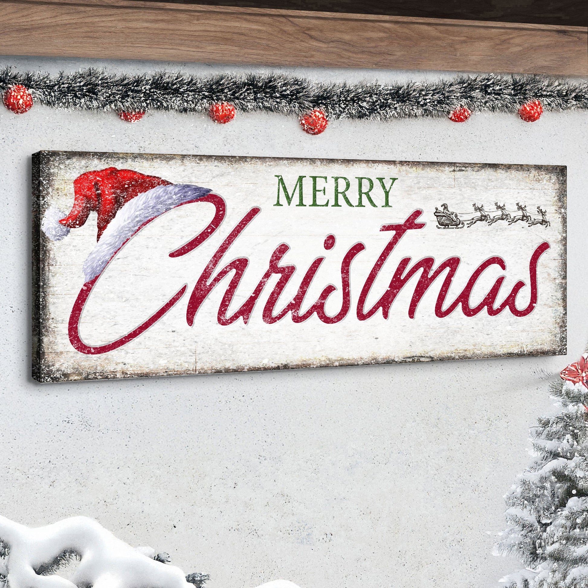 Vintage Merry Christmas Sign IV canvas by Tailored Canvases with distressed wood look on Tampa Home & Garden Store