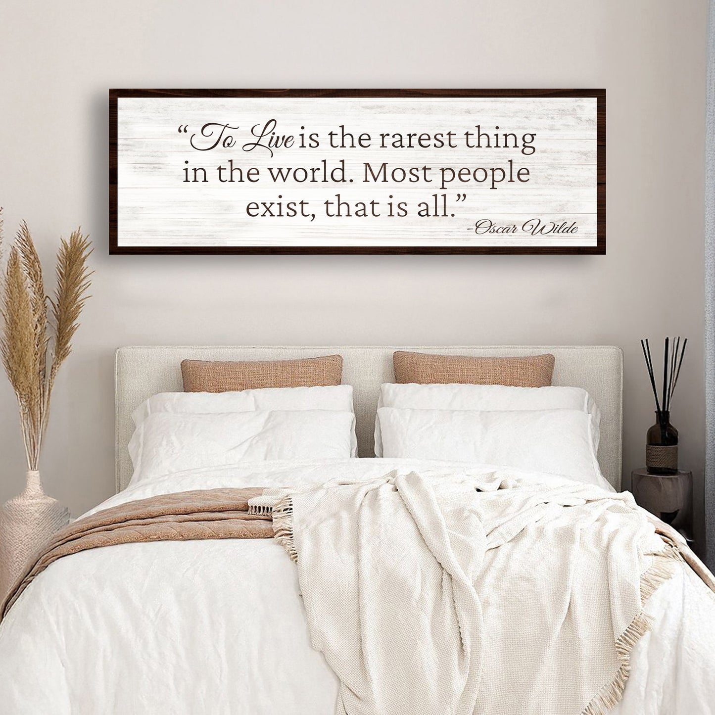 To Live Is The Rarest Thing Farmhouse Sign II canvas with whitewashed panel and dark frame on Tampa Home & Garden Store
