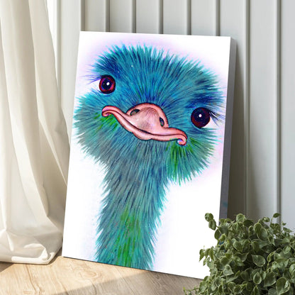 Watercolor Ostrich Canvas Wall Art with bluegreen feathers Tailored Canvases on Tampa Home & Garden Store