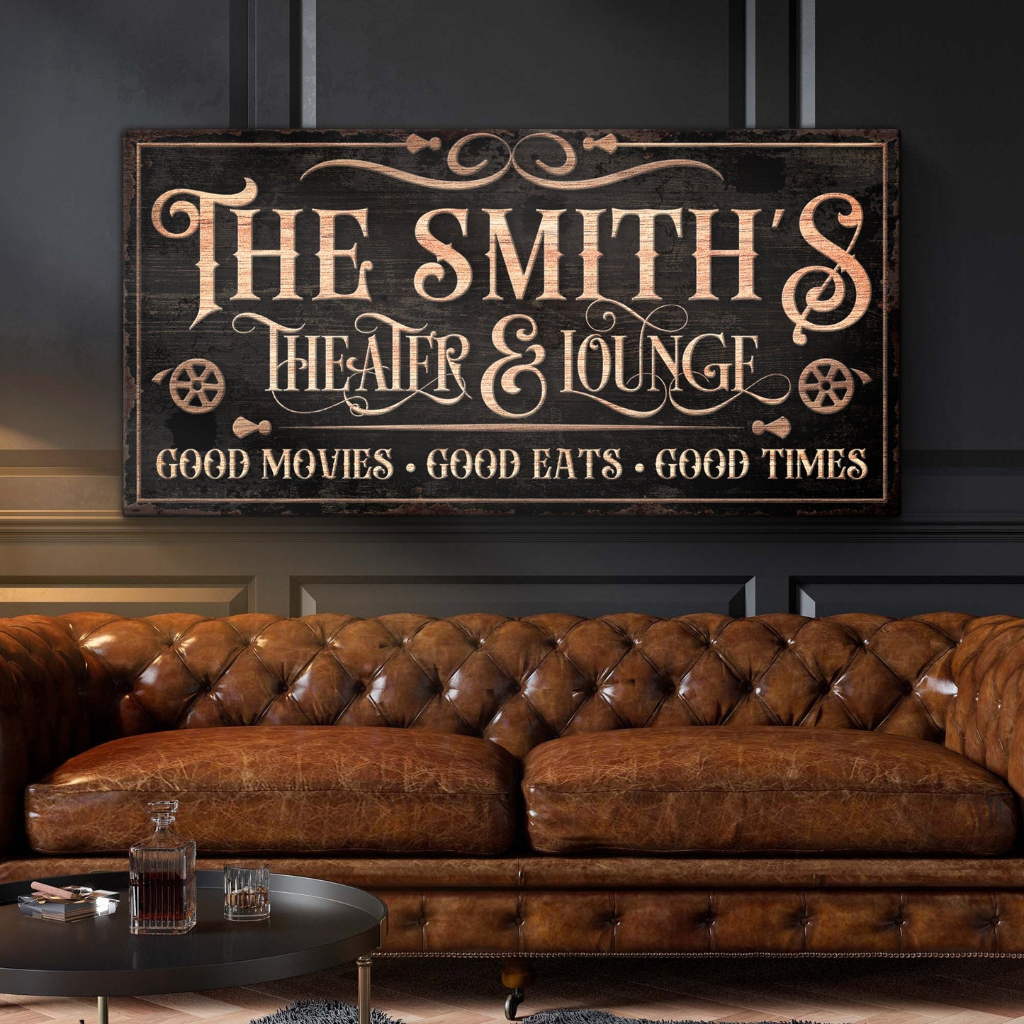 Personalized Theater Sign Canvas by Tailored Canvases with copper THE SMITH'S THEATER & LOUNGE on Tampa Home & Garden Store