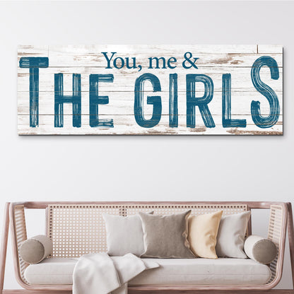 You me & the girls Sign II canvas on rustic whitewashed wood in teal Tailored Canvases on Tampa Home & Garden Store