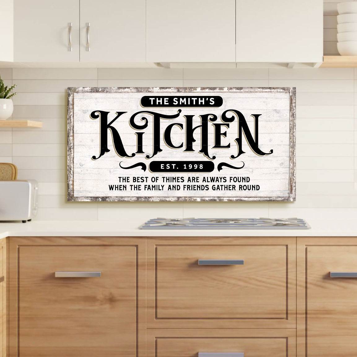 Kitchen Sign VII canvas by Tailored Canvases, rustic distressed white wood crafting canvas on Tampa Home & Garden Store