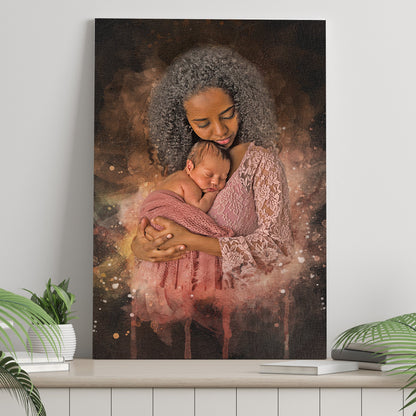 Mother's Day Watercolor Portrait Sign Mother and Child canvas Tailored Canvases pink dress on Tampa Home & Garden Store