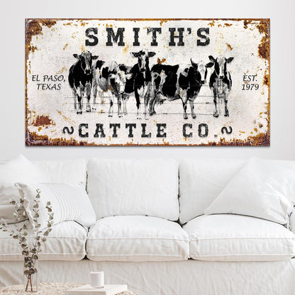 Tailored Canvases Personalized Cattle Sign II canvas with rustic finish and cow silhouettes on Tampa Home & Garden Store