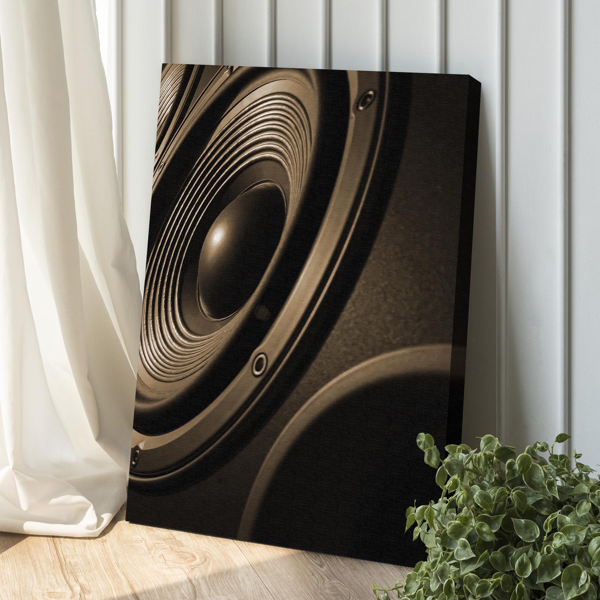 Music Equipment Speakers Sepia Canvas Wall Art with circular speaker pattern for crafting on Tampa Home & Garden Store