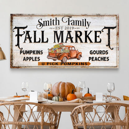 Fall Market Pumpkin Patch Sign canvas wall art with pumpkins and vintage truck motif on Tampa Home & Garden Store