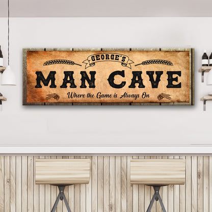 Canvas sign George's Man Cave with rustic parchment background and rope accents on Tampa Home & Garden Store