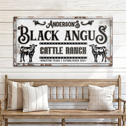 Personalized Black Angus cattle sign canvas with rustic distressed look Tailored Canvases on Tampa Home & Garden Store