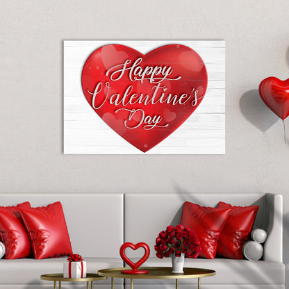 Valentines Day Sign IX canvas with a red heart and white script on white wood planks on Tampa Home & Garden Store
