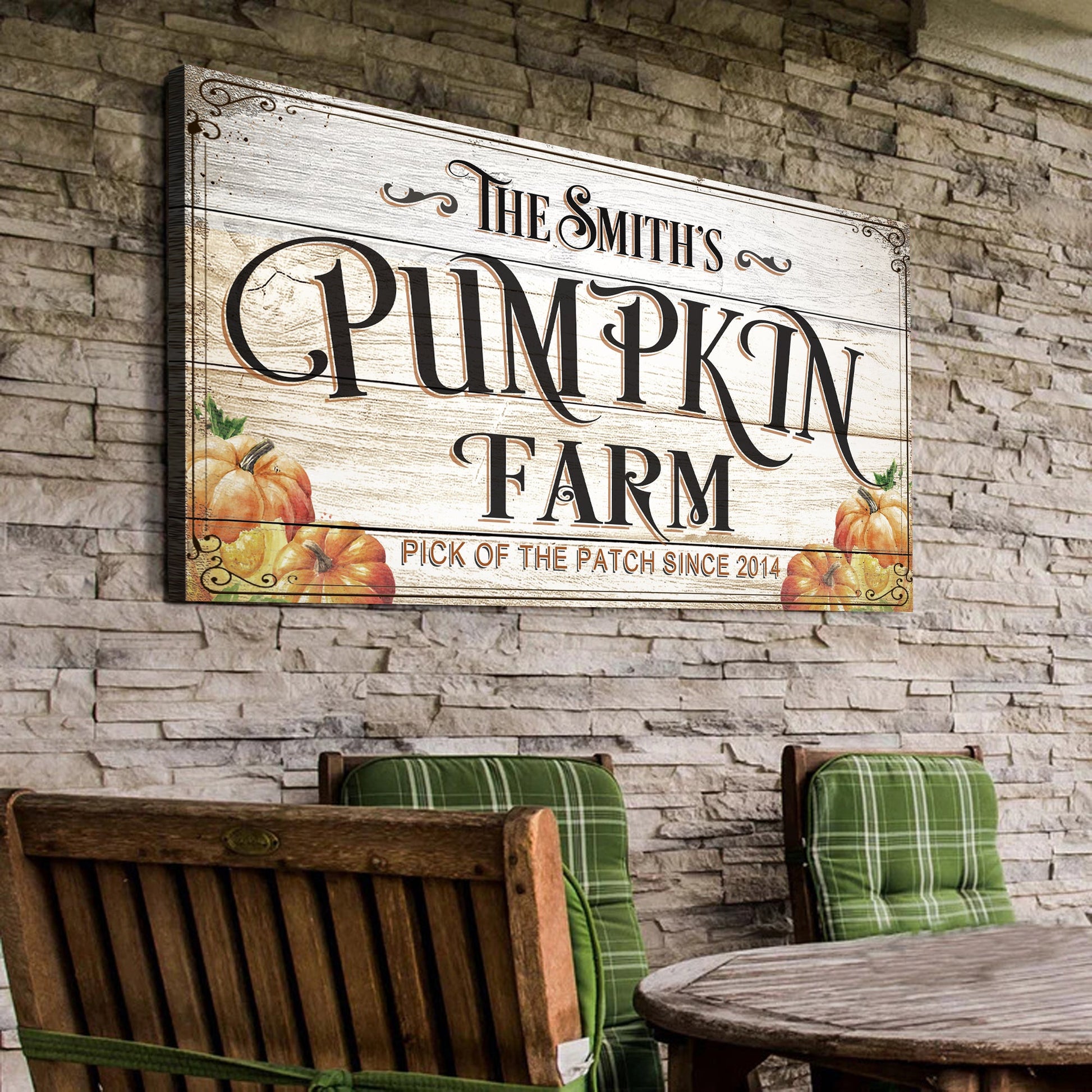 Pick Of The Patch Pumpkin Farm Sign canvas with pumpkins, rustic finish Tailored Canvases on Tampa Home & Garden Store