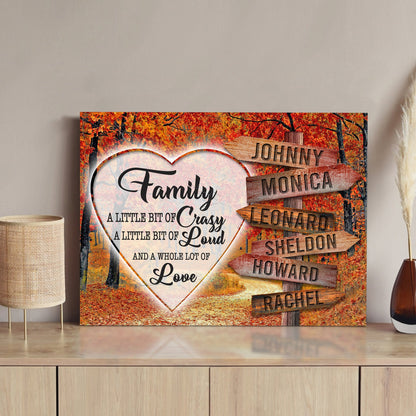 A Lot of Love Family Names Sign III canvas with wooden name boards by Tailored Canvases on Tampa Home & Garden Store