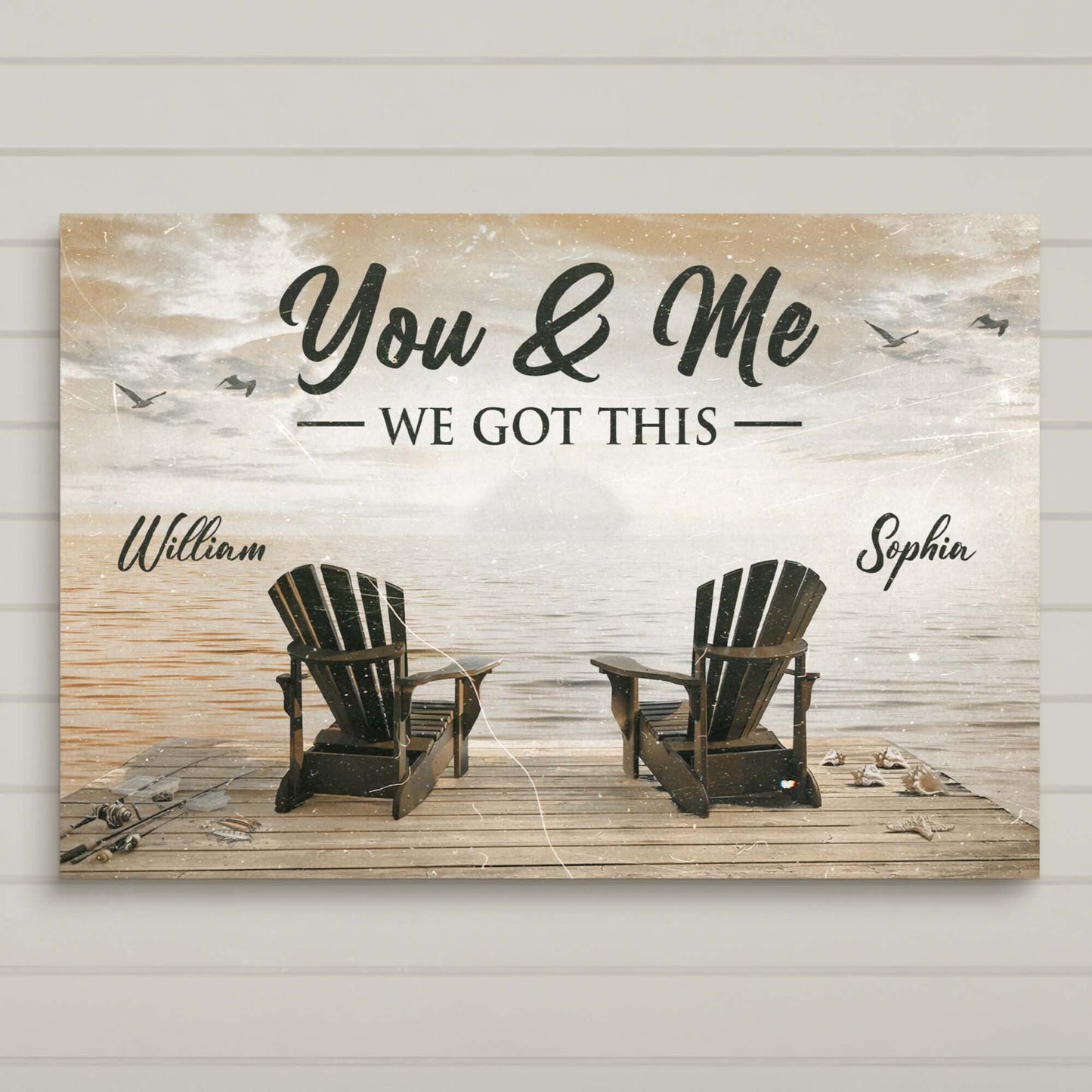Canvas sign You & Me We Got This wood backdrop and William & Sophia Tailored Canvases on Tampa Home & Garden Store