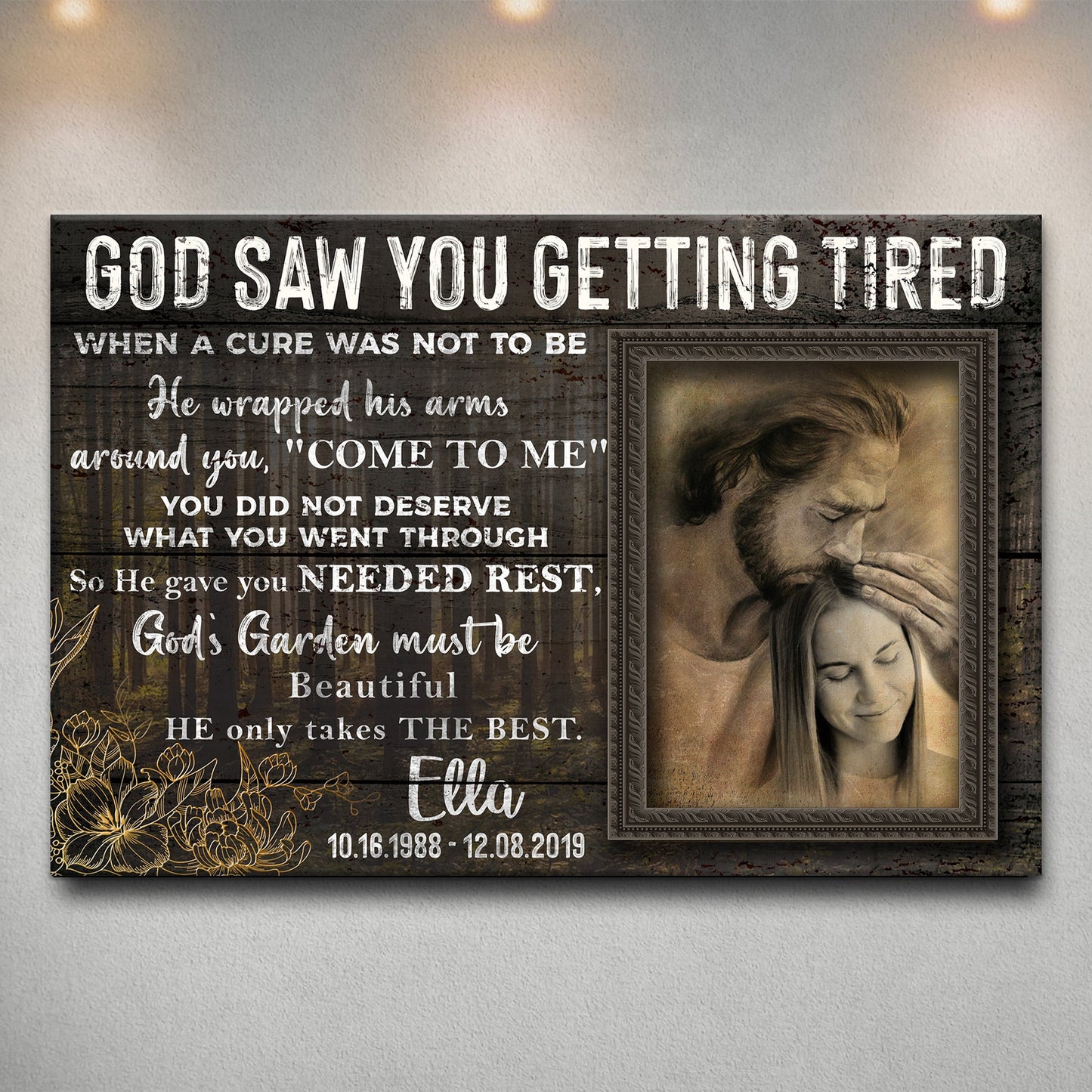 Personalized God Saw You Getting Tired memorial canvas with photo frame Tailored Canvases on Tampa Home & Garden Store