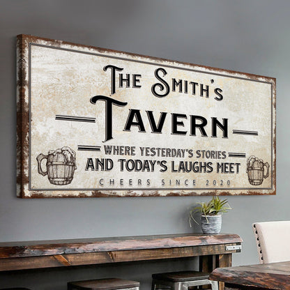 Tailored Canvases canvas sign The Smith's Tavern with beer mugs on rustic frame on Tampa Home & Garden Store