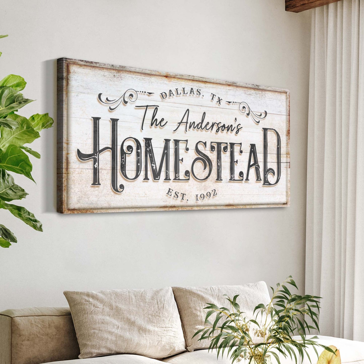 Homestead Sign VII canvas with distressed wood look and vintage typography on Tampa Home & Garden Store