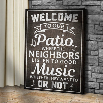 Welcome To Our Patio Sign II crafting canvas by Tailored Canvases; white lettering on brown on Tampa Home & Garden Store