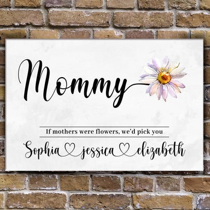 Canvas crafting sign with black cursive Mommy and pastel watercolor flower on white background on Tampa Home & Garden Store