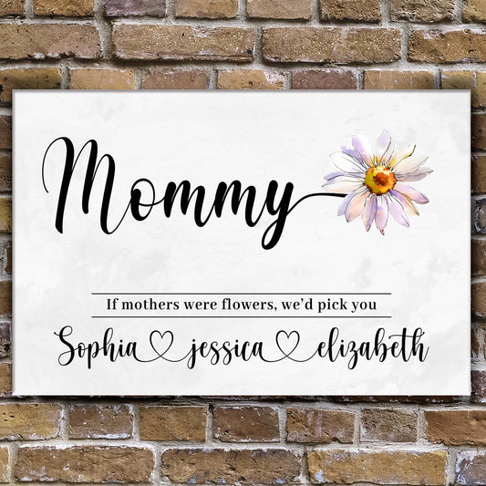 Canvas crafting sign with black cursive Mommy and pastel watercolor flower on white background on Tampa Home & Garden Store