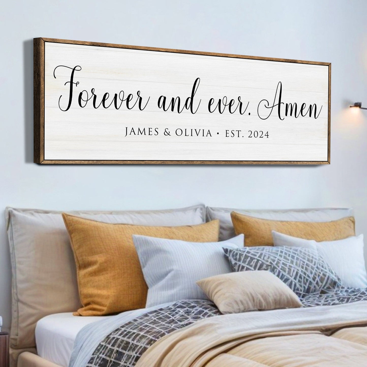 Forever And Ever Amen Faith Sign canvas by Tailored Canvases with black script and wood frame on Tampa Home & Garden Store