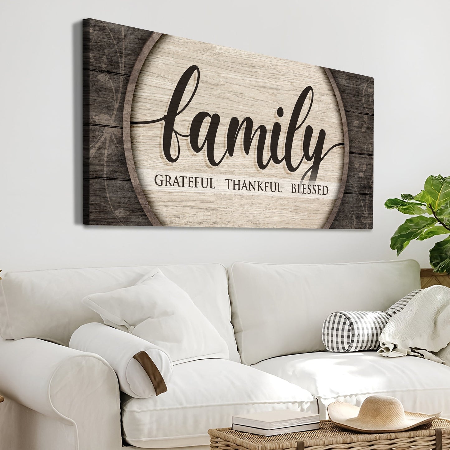 Canvas sign Grateful Thankful Blessed Family with rustic wood background by Tailored Canvases on Tampa Home & Garden Store