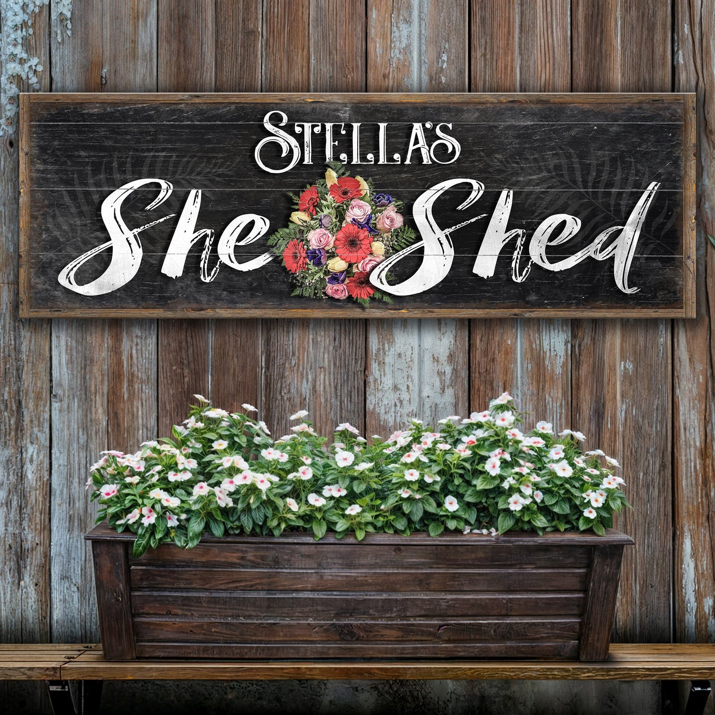 Personalized She Shed Sign VI canvas with floral bouquet Tailored Canvases on Tampa Home & Garden Store