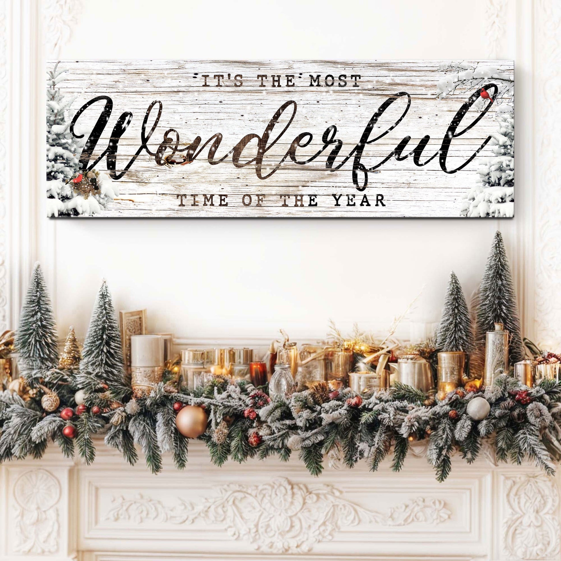 Canvas crafting sign by Tailored Canvases with rustic wood plank texture and festive garland on Tampa Home & Garden Store