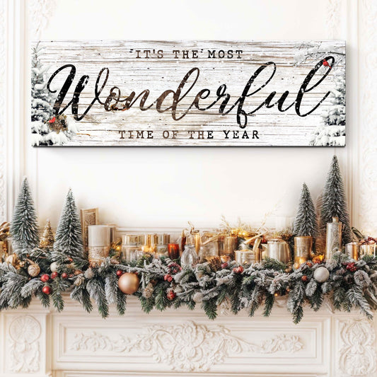 Canvas crafting sign by Tailored Canvases with rustic wood plank texture and festive garland on Tampa Home & Garden Store