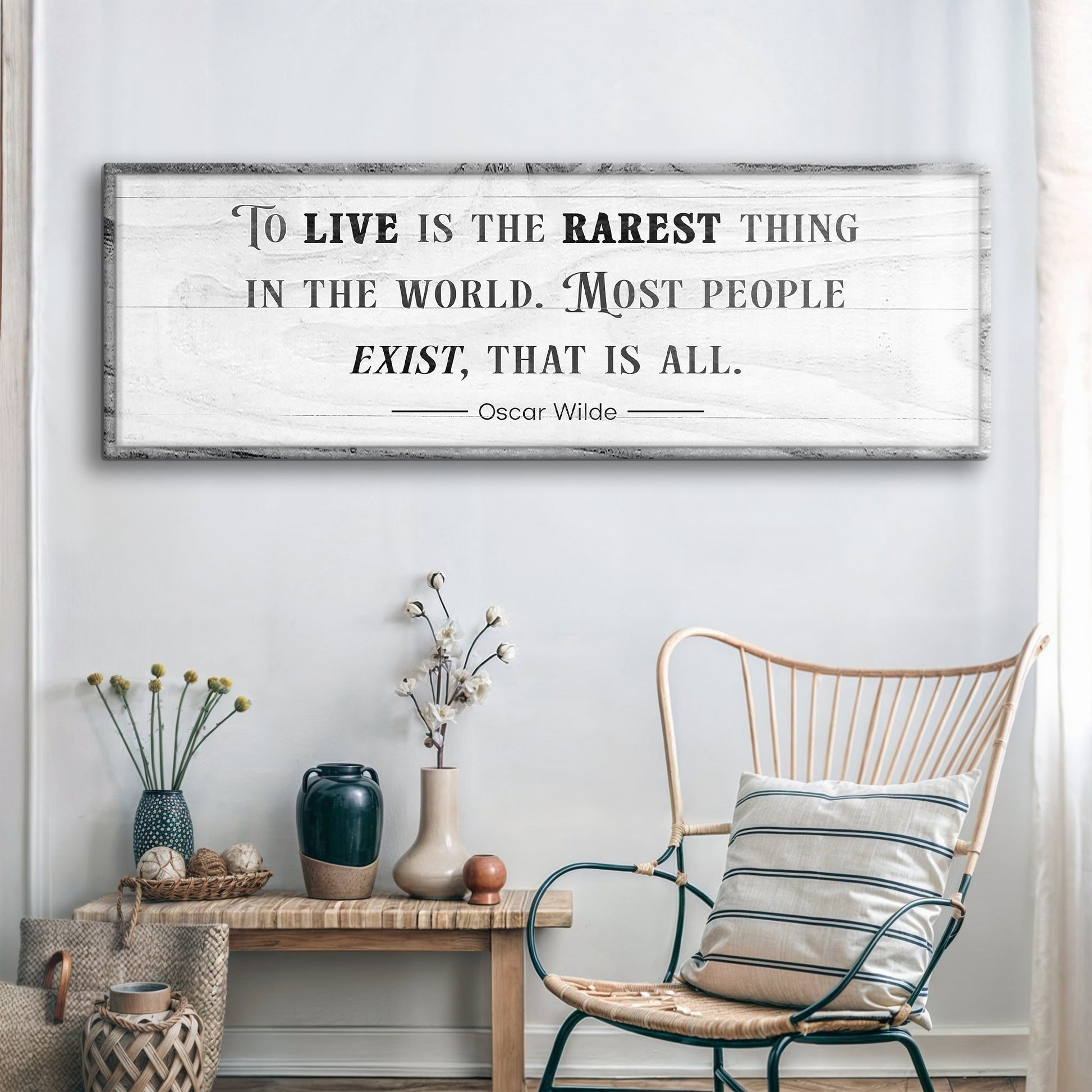 To Live Is The Rarest Thing farmhouse canvas sign by Tailored Canvases with serif text on Tampa Home & Garden Store